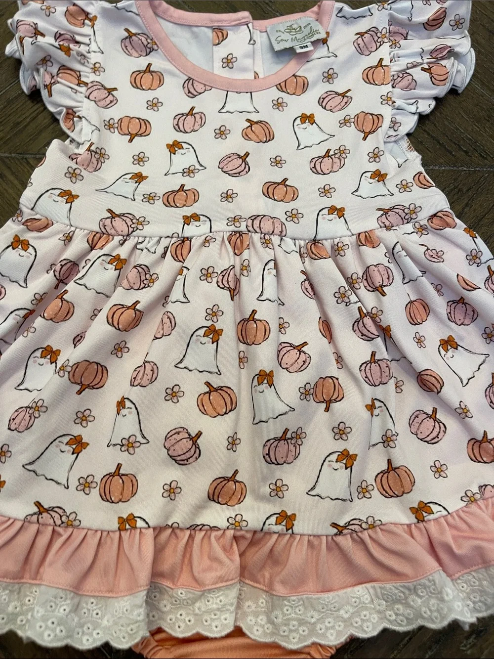 Sew Magnolia Pink Pumpkin & Ghost Ruffle Dress Bodysuit
